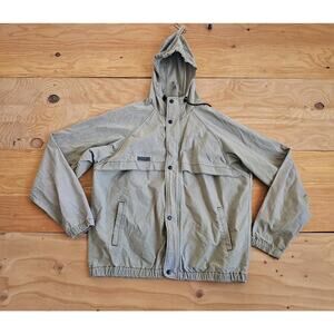 Columbia Hooded Windbreaker Jacket Khaki Green Hood Sz L 1990s